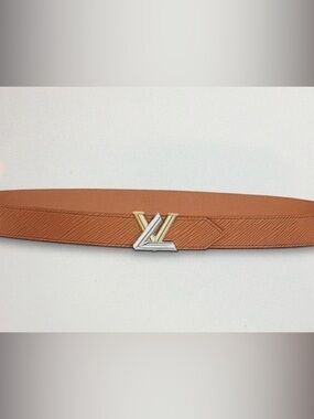 Authentic Louis Vuitton Brown Leather Belt with Gold & Silver LV Buckle